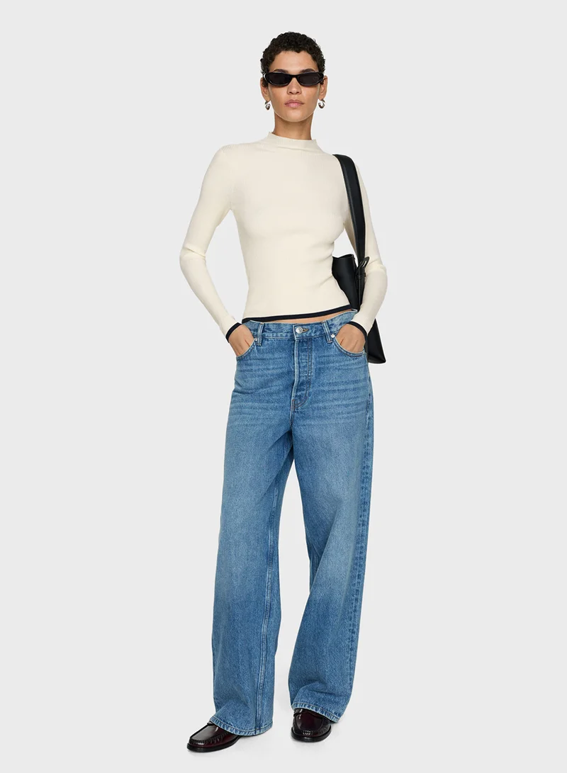 مانجو High Collar Ribbed Knit Sweater