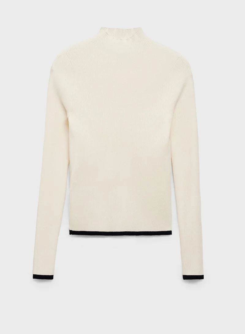 مانجو High Collar Ribbed Knit Sweater