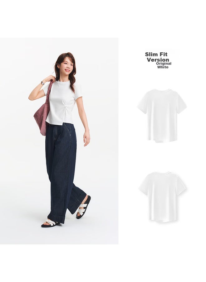 Semir Forest Soft | Women's Short Sleeve T-shirt, Summer Cropped Style, Regular Shoulder, Solid Color, Slim Fit, Twisted Knot, Asymmetric Design Clothing 101325100095 - Image 3