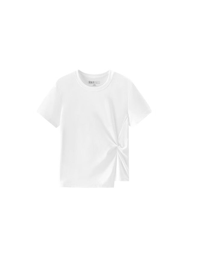 Semir Forest Soft | Women's Short Sleeve T-shirt, Summer Cropped Style, Regular Shoulder, Solid Color, Slim Fit, Twisted Knot, Asymmetric Design Clothing 101325100095 - Image 2