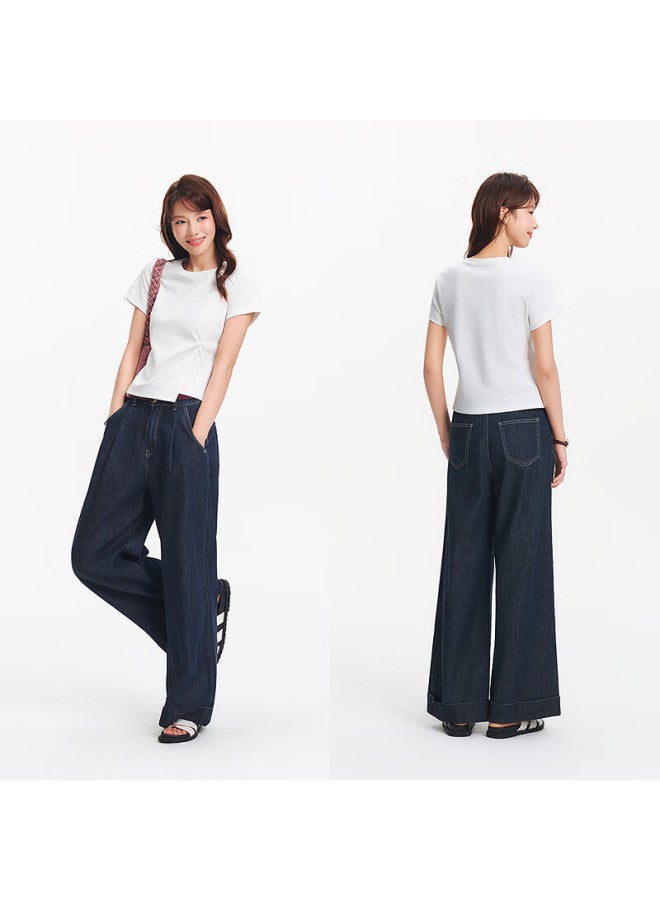 Semir Forest Soft | Women's Short Sleeve T-shirt, Summer Cropped Style, Regular Shoulder, Solid Color, Slim Fit, Twisted Knot, Asymmetric Design Clothing 101325100095 - Image 1