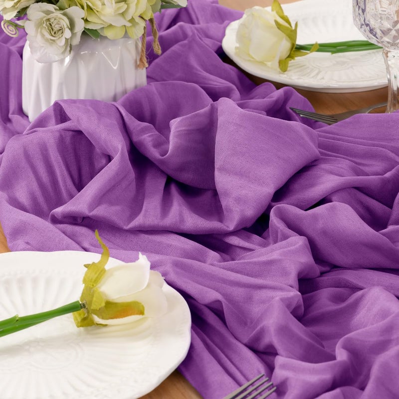 LINXTAR Purple Table Runner Cheesecloth Table Runner 10FT Farmhouse Table Runners 120 Inches Spring Table Decor Dining Room Centerpiece for Wedding Boho Baby Shower Birthday - Image 4