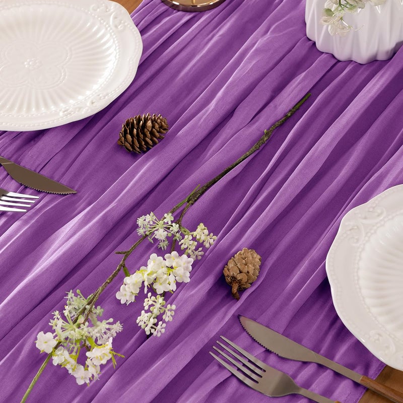 LINXTAR Purple Table Runner Cheesecloth Table Runner 10FT Farmhouse Table Runners 120 Inches Spring Table Decor Dining Room Centerpiece for Wedding Boho Baby Shower Birthday - Image 2