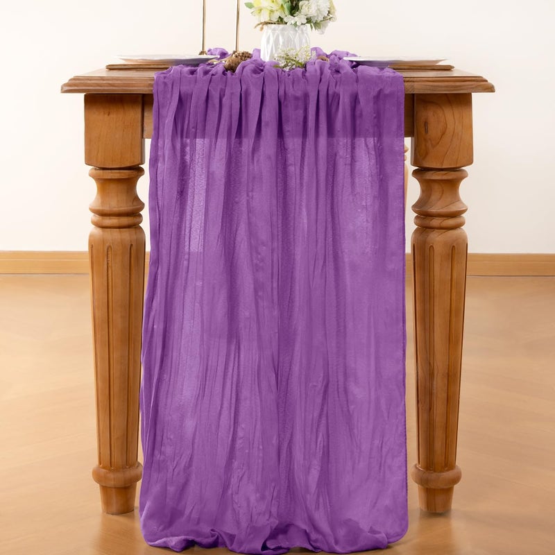 LINXTAR Purple Table Runner Cheesecloth Table Runner 10FT Farmhouse Table Runners 120 Inches Spring Table Decor Dining Room Centerpiece for Wedding Boho Baby Shower Birthday - Image 3