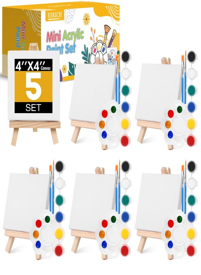 ESRICH 5 Set Mini Acrylic Paint Set,Minis Canvas Painting Kit,St. Patrick's Party Gifts,4 * 4in Canvas with Easel,Acrylic Paints,Brush,Palette,Mini Easel with Canvas for Kids Adults Painting Party - Image 1