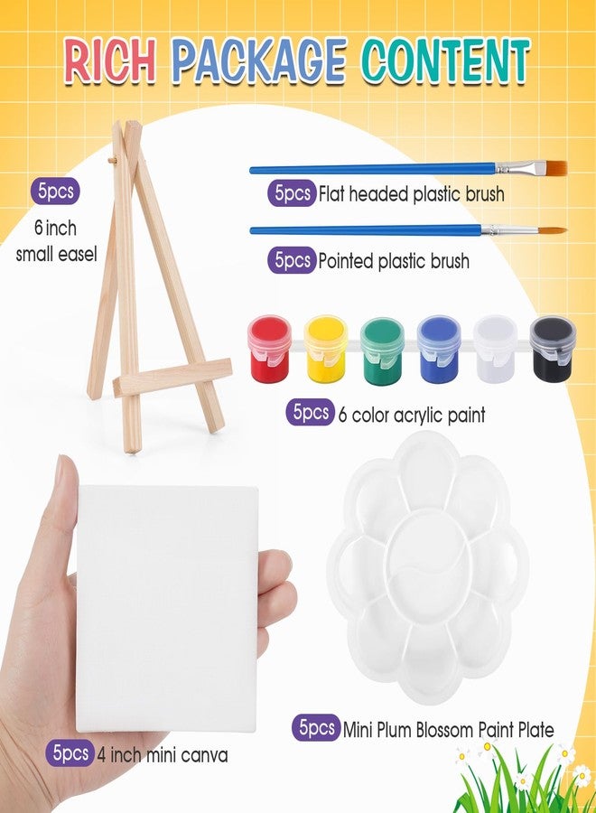 ESRICH 5 Set Mini Acrylic Paint Set,Minis Canvas Painting Kit,St. Patrick's Party Gifts,4 * 4in Canvas with Easel,Acrylic Paints,Brush,Palette,Mini Easel with Canvas for Kids Adults Painting Party - Image 2