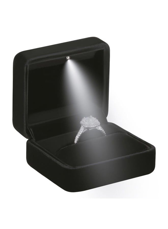 LETURE Classic Metal Glossy Jewelry Ring Box with LED Light, Velvet Ring Gift Box for Proposal Engagement Wedding Anniversary Birthday Ceremony (Black) - Image 1