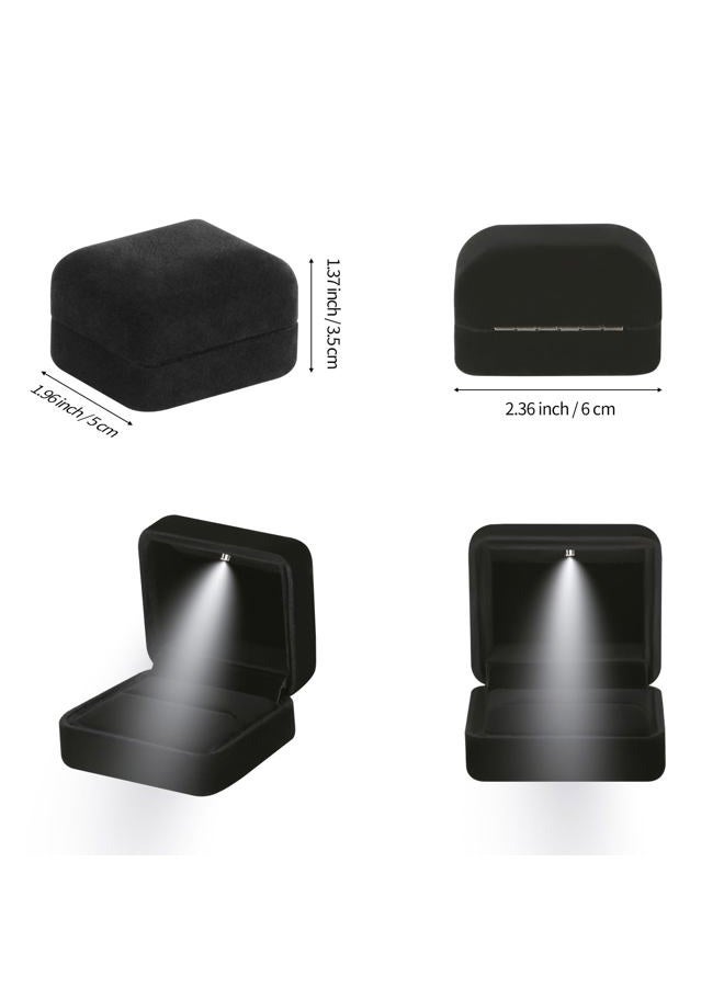 LETURE Classic Metal Glossy Jewelry Ring Box with LED Light, Velvet Ring Gift Box for Proposal Engagement Wedding Anniversary Birthday Ceremony (Black) - Image 3