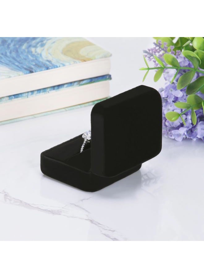 LETURE Classic Metal Glossy Jewelry Ring Box with LED Light, Velvet Ring Gift Box for Proposal Engagement Wedding Anniversary Birthday Ceremony (Black) - Image 5