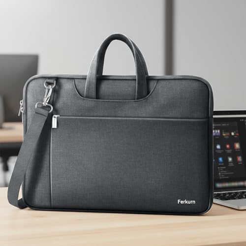 Ferkurn Laptop Bag Case Women Men Computer Sleeve with Shoulder Compatible with HP Envy Pavilion/Inspiron/Thinkpad/Vivobook/MSI/Surface,Waterproof Briefcase with Handle, Grey, 17 17.3 Inch - Image 3