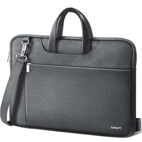 Ferkurn Laptop Bag Case Women Men Computer Sleeve with Shoulder Compatible with HP Envy Pavilion/Inspiron/Thinkpad/Vivobook/MSI/Surface,Waterproof Briefcase with Handle, Grey, 17 17.3 Inch - Image 1