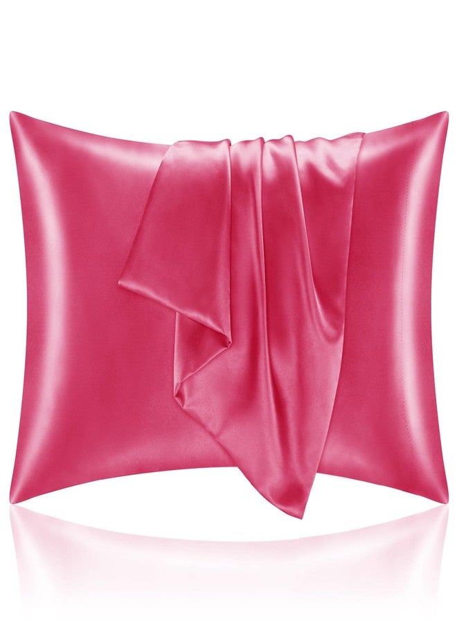 BEDELITE Satin Pillowcase with Zipper 2 Pack, Hot Pink Pillow Cases Standard Size, Super Soft and Cooling Similar to Silk Pillow Cases, Gift for Women Men(20x26 Inches) - Image 1