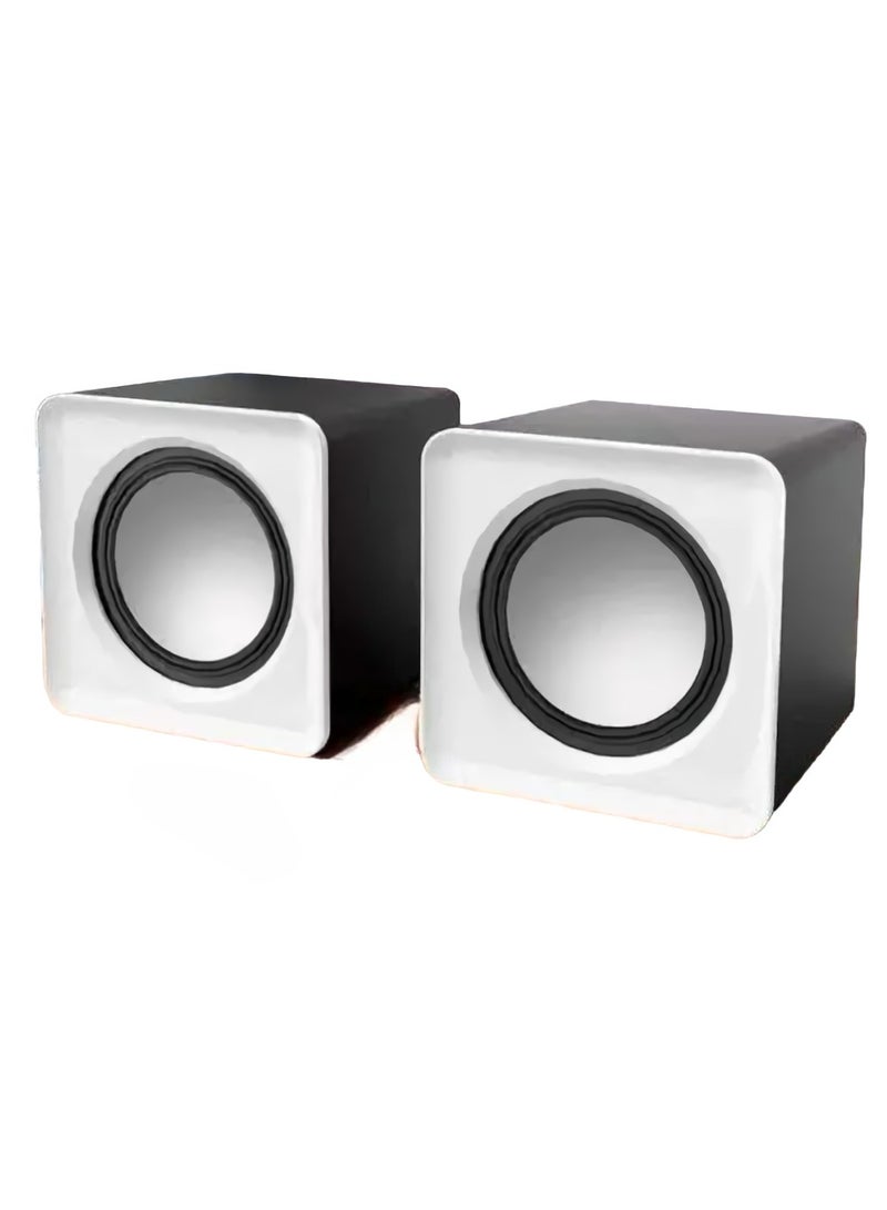 AROAQ سماعات كمبيوتر صغيرة، مكبر صوت متعدد الوسائط محمول وخفيف الوزن، مكبر صوت USB أنيق ومتين، مكبر صوت قوي مزدوج الصدمات للكمبيوتر المحمول، (أبيض) - Image 1