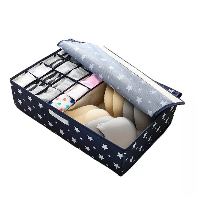 Bluwings Underwear Folding Storage Box Home Storage Drawer Save Space Closet Organizers with Lid for Wardrobe Blue Star - Image 1