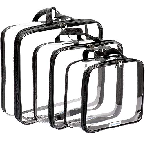 Olanmark Clear Compression Packing Cubes 3 Set - Large See-Through Plastic Suitcase Bags for Travel - Luggage Compressable Organizers - Transparent PVC Collapsible Cosmetic Bag for Backpack Black - Image 1