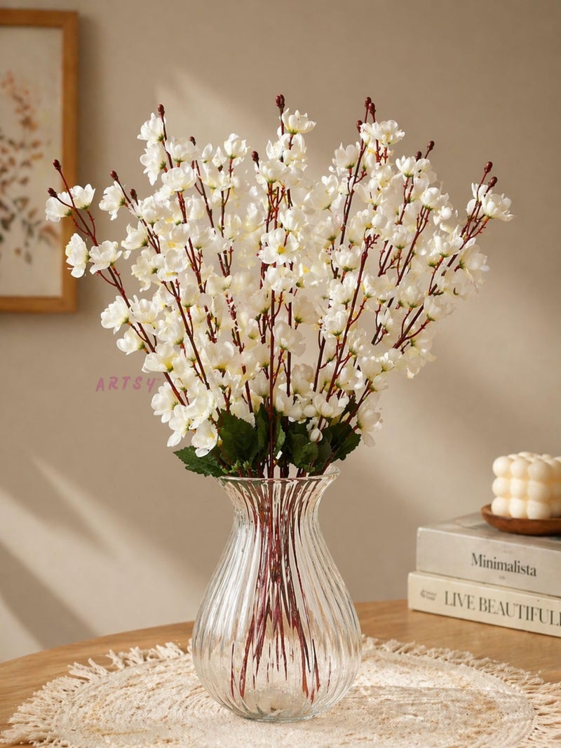 ARTSY® Artificial Flowers Bunch for Decoration Cherry Blossom, Ideal for vase, Home, Office Decor, Gifts, Craft, Without vase, White, Combo, 2 Piece, 55 cm Height,Polyester | - Image 1