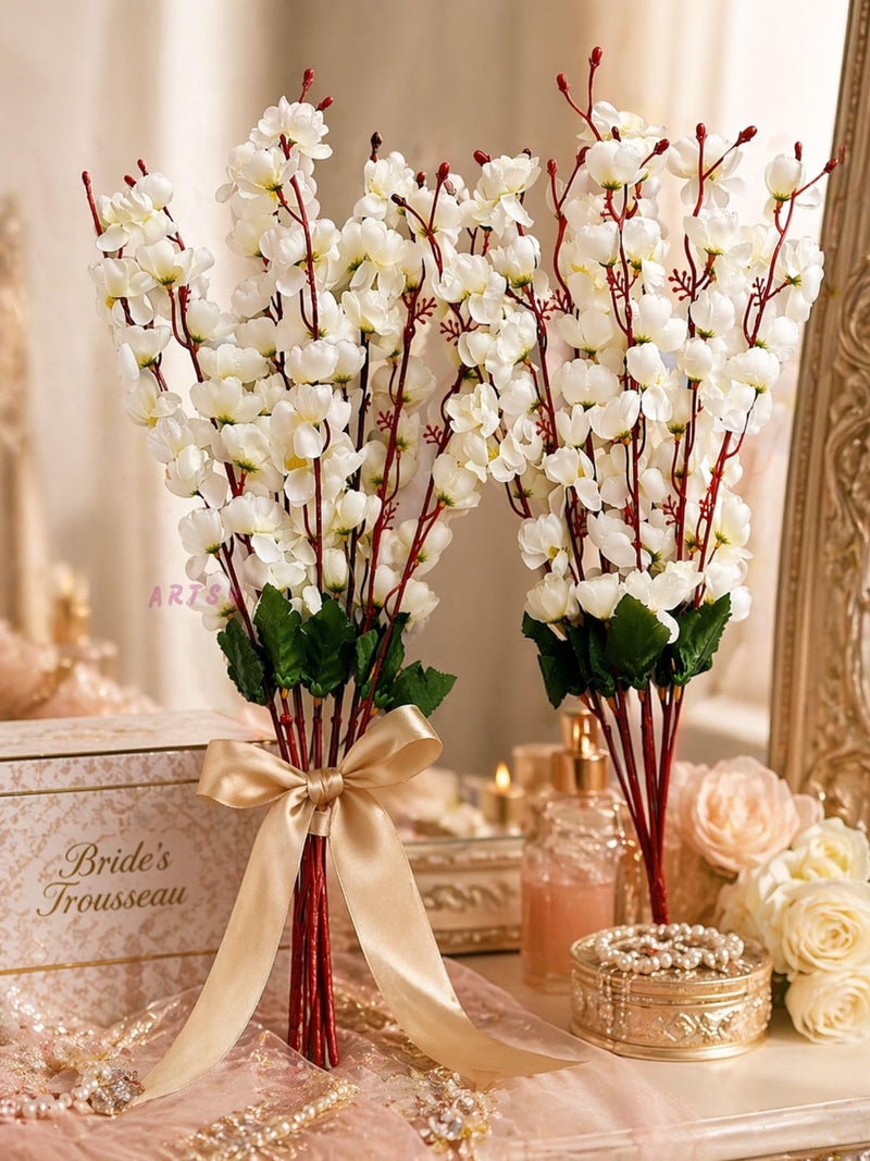 ARTSY® Artificial Flowers Bunch for Decoration Cherry Blossom, Ideal for vase, Home, Office Decor, Gifts, Craft, Without vase, White, Combo, 2 Piece, 55 cm Height,Polyester | - Image 4