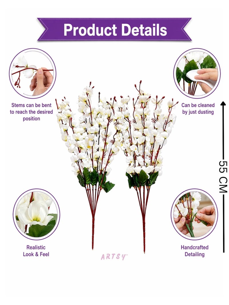 ARTSY® Artificial Flowers Bunch for Decoration Cherry Blossom, Ideal for vase, Home, Office Decor, Gifts, Craft, Without vase, White, Combo, 2 Piece, 55 cm Height,Polyester | - Image 5