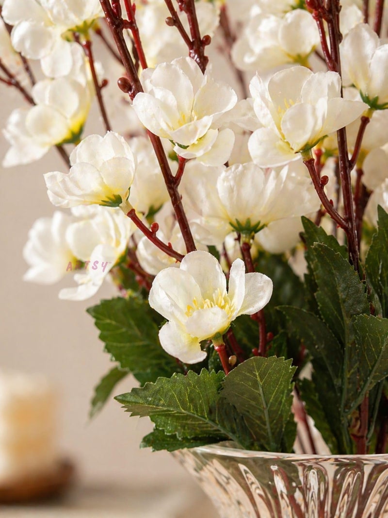 ARTSY® Artificial Flowers Bunch for Decoration Cherry Blossom, Ideal for vase, Home, Office Decor, Gifts, Craft, Without vase, White, Combo, 2 Piece, 55 cm Height,Polyester | - Image 3
