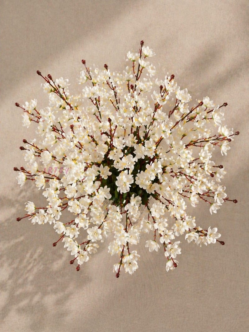 ARTSY® Artificial Flowers Bunch for Decoration Cherry Blossom, Ideal for vase, Home, Office Decor, Gifts, Craft, Without vase, White, Combo, 2 Piece, 55 cm Height,Polyester | - Image 2