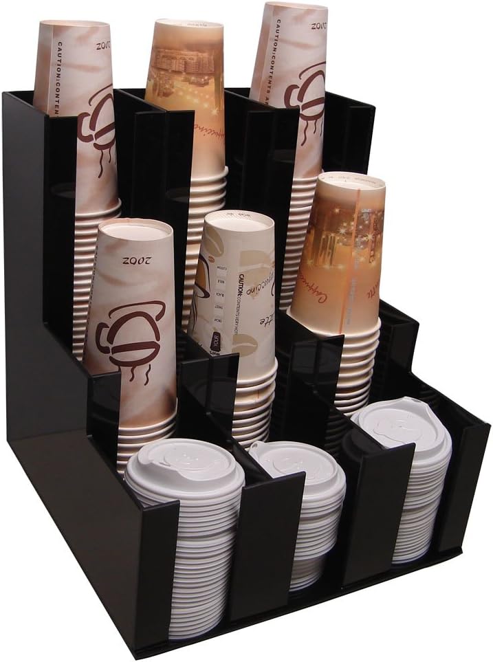 Verticle Coffee Cup Dispenser and Lid Holder Condiment Stirrer, Sugar Cup Caddy Organizer and Display Your Coffee Station Counter with Style 3wx3d (1008) 12"x12"x12"