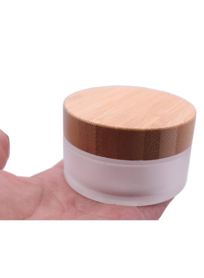 XINGZI 100G/100Ml/3.4Oz Frosted Glass Cosmetic Cream Jar Bottle Refillable Glass Face Cream Pot Cosmetics Container With Bamboo Lids And Inner Liners For Travel Diy Sample Eyeshadow Essential Oils  - Image 1