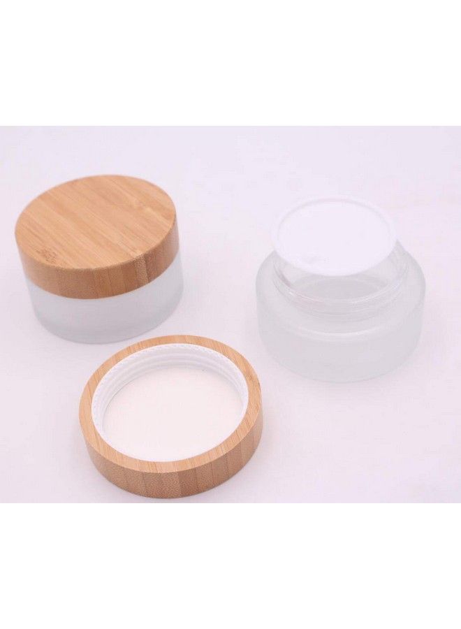 XINGZI 100G/100Ml/3.4Oz Frosted Glass Cosmetic Cream Jar Bottle Refillable Glass Face Cream Pot Cosmetics Container With Bamboo Lids And Inner Liners For Travel Diy Sample Eyeshadow Essential Oils  - Image 4