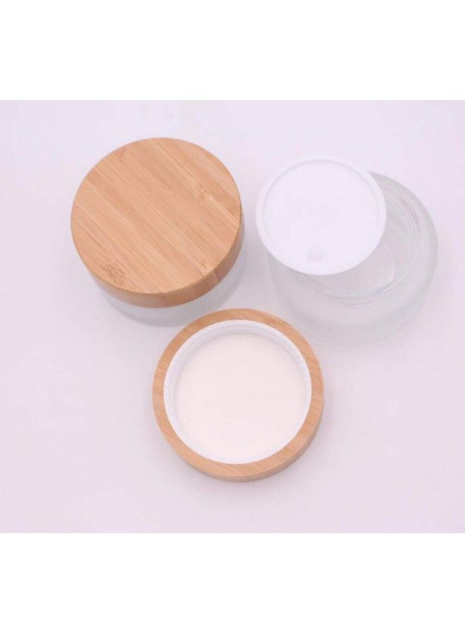 XINGZI 100G/100Ml/3.4Oz Frosted Glass Cosmetic Cream Jar Bottle Refillable Glass Face Cream Pot Cosmetics Container With Bamboo Lids And Inner Liners For Travel Diy Sample Eyeshadow Essential Oils  - Image 3