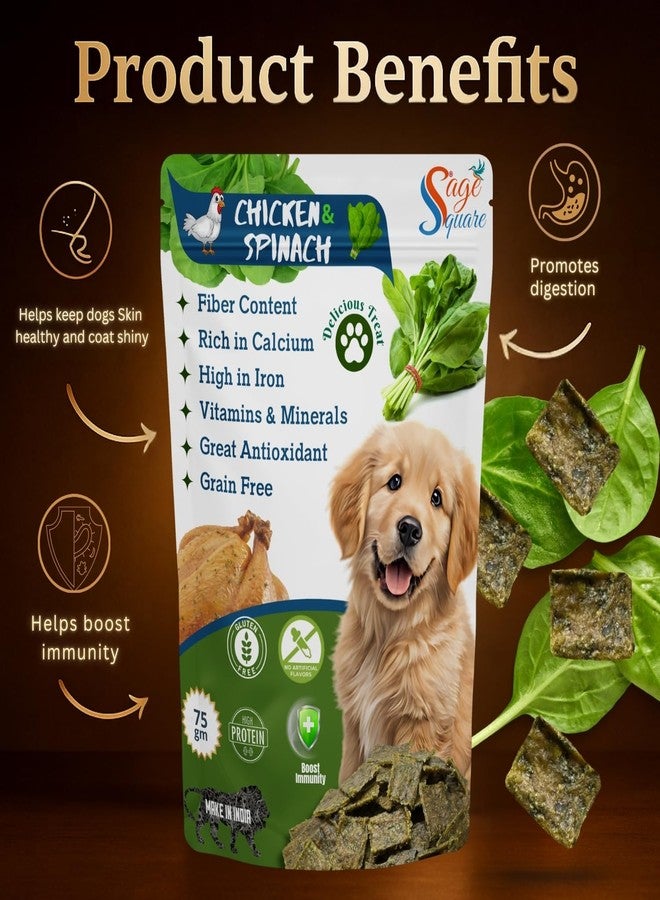 سايج سكوير مكافآت سيج سكوير للكلاب بنكهة الدجاج والسبانخ | وجبة خفيفة مقرمشة غنية بالبروتين والحديد للكلاب | تدعم المناعة والهضم وقوة العظام | مكافآت وألعاب مضغ صحية للتدريب | مكافأة مغذية (75 جم) - Image 4