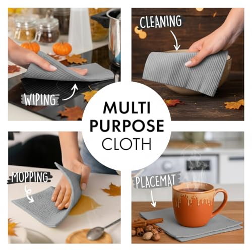 SUPERSCANDI 10 Pack Swedish Dishcloths for Kitchen - 100% Biodegradable & Compostable Reusable Paper Towels Washable, Food-Safe & Without Plastic - Dish Rags Suitable for Any Surface, Grey - Image 5