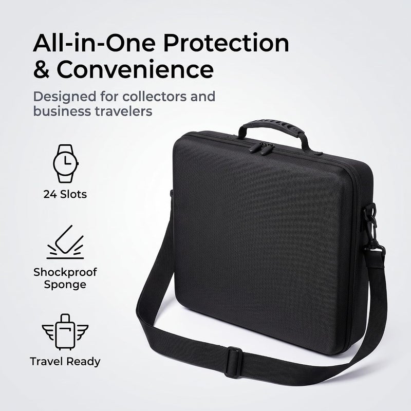 RIGICASE 24 slots Watch travel case, portable watch storage organizer box, hard watch holder with flexible foam inserts fit large and small size - Image 4