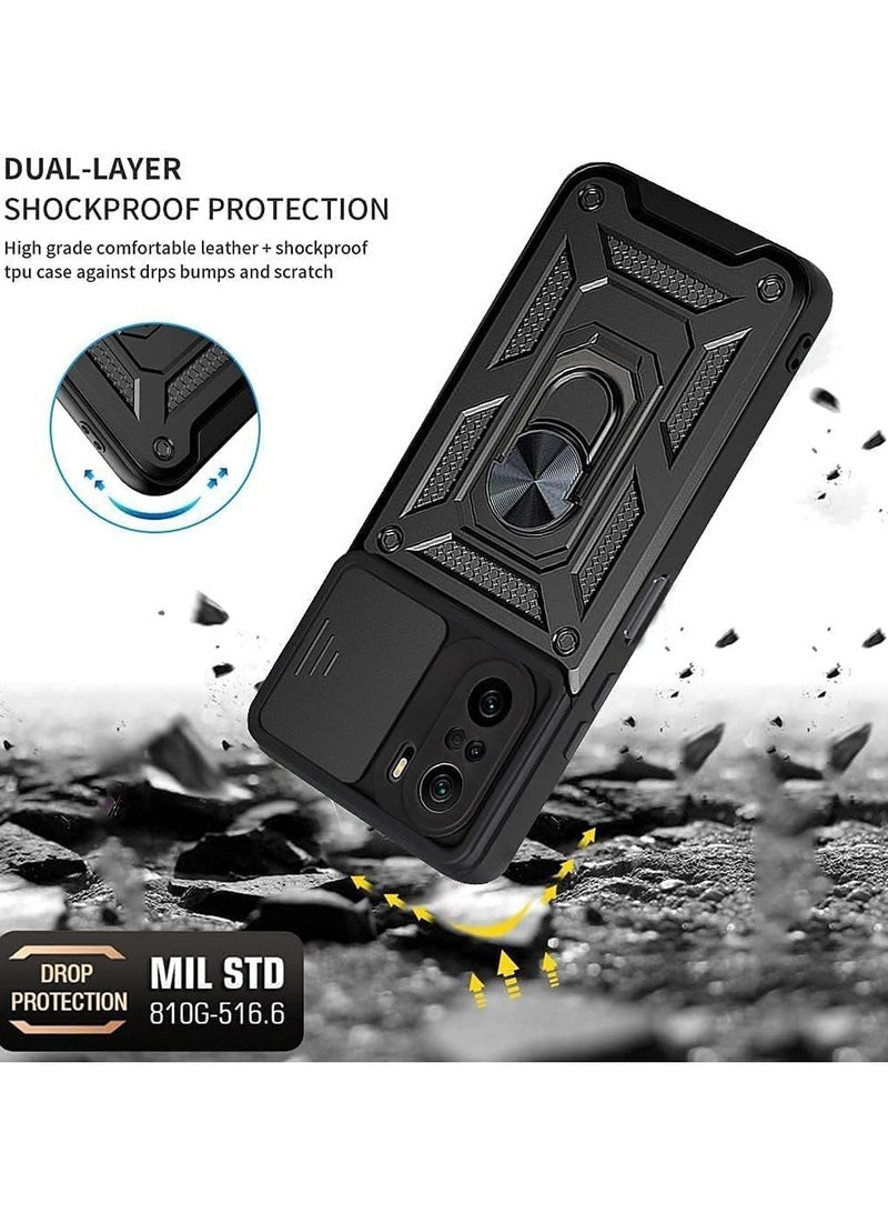Case Cover Shockproof Window Protective Case with Camera Protection and Metal Ring Compatible with   Poco F3 /k40 (Black) - Image 3