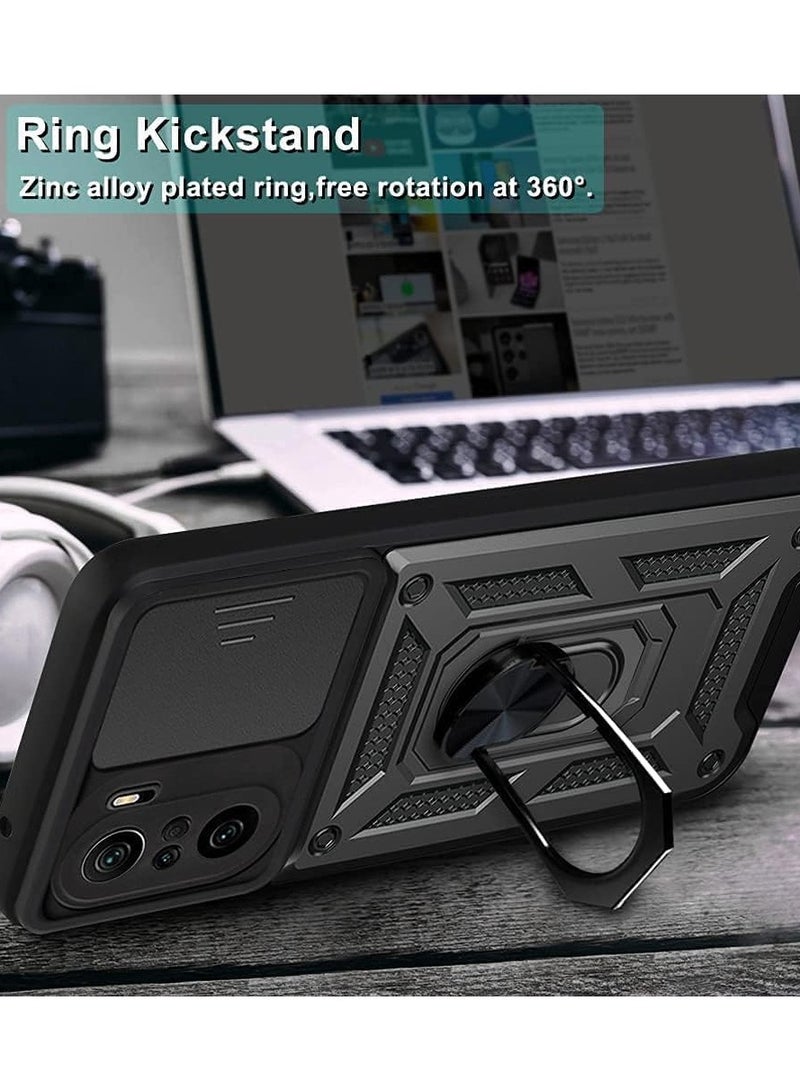 Case Cover Shockproof Window Protective Case with Camera Protection and Metal Ring Compatible with   Poco F3 /k40 (Black) - Image 4