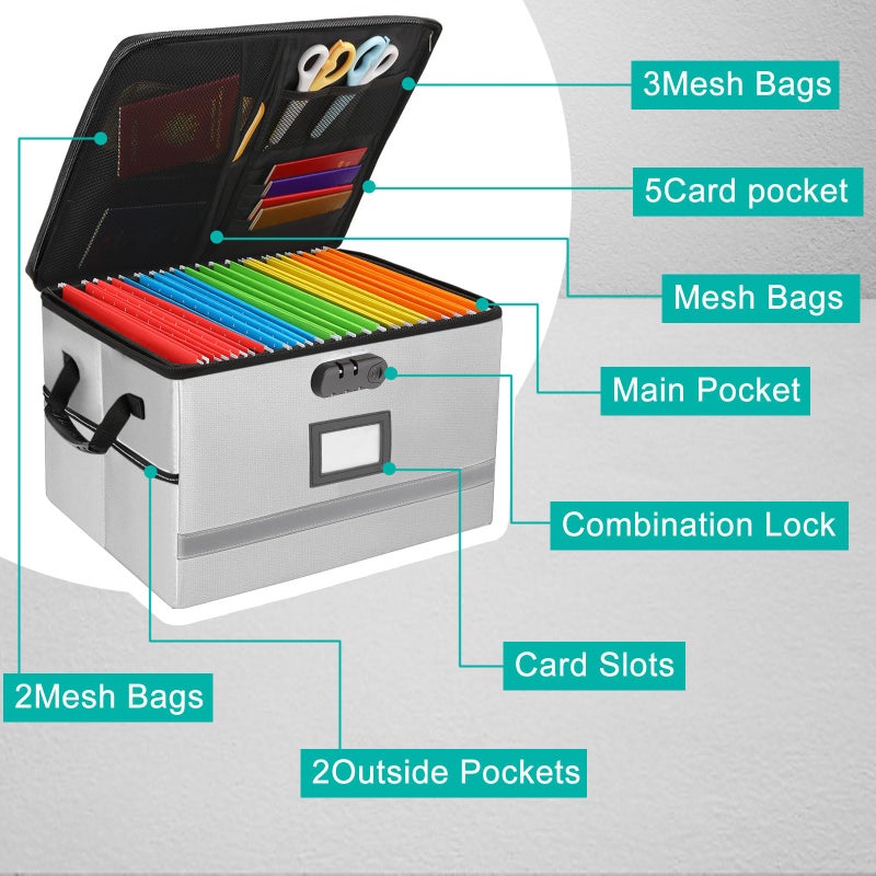 EXLIFBAG File Box with Lock, Portable Document Organizer Box with Handle, Fireproof File Box for Home Office, Legal File Organizer Storage - Image 2