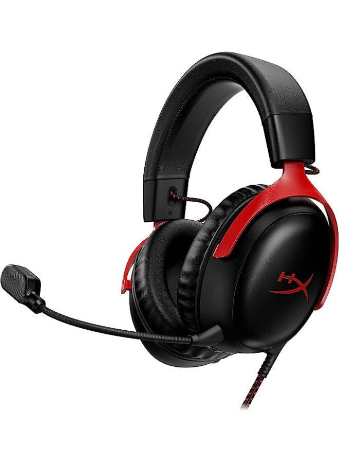 HYPERX Cloud III Wired Gaming Headset, For PC / PS5 / PS4 / Xbox Series, Angled 53mm Drivers, Noise Cancelling, With LED Mic Mute Indicator, 10Hz-21kHz Frequency Response, Black/Red | 727A9AA - Image 1