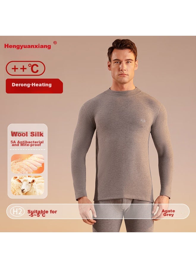 Hengyuanxiang Hengyuanxiang [winter New Arrival] Seamless Thermal Underwear For Men, German Velvet Silk Wool Thickened Autumn Top And Bottom, Mid-neck, Storm Gray - Image 1