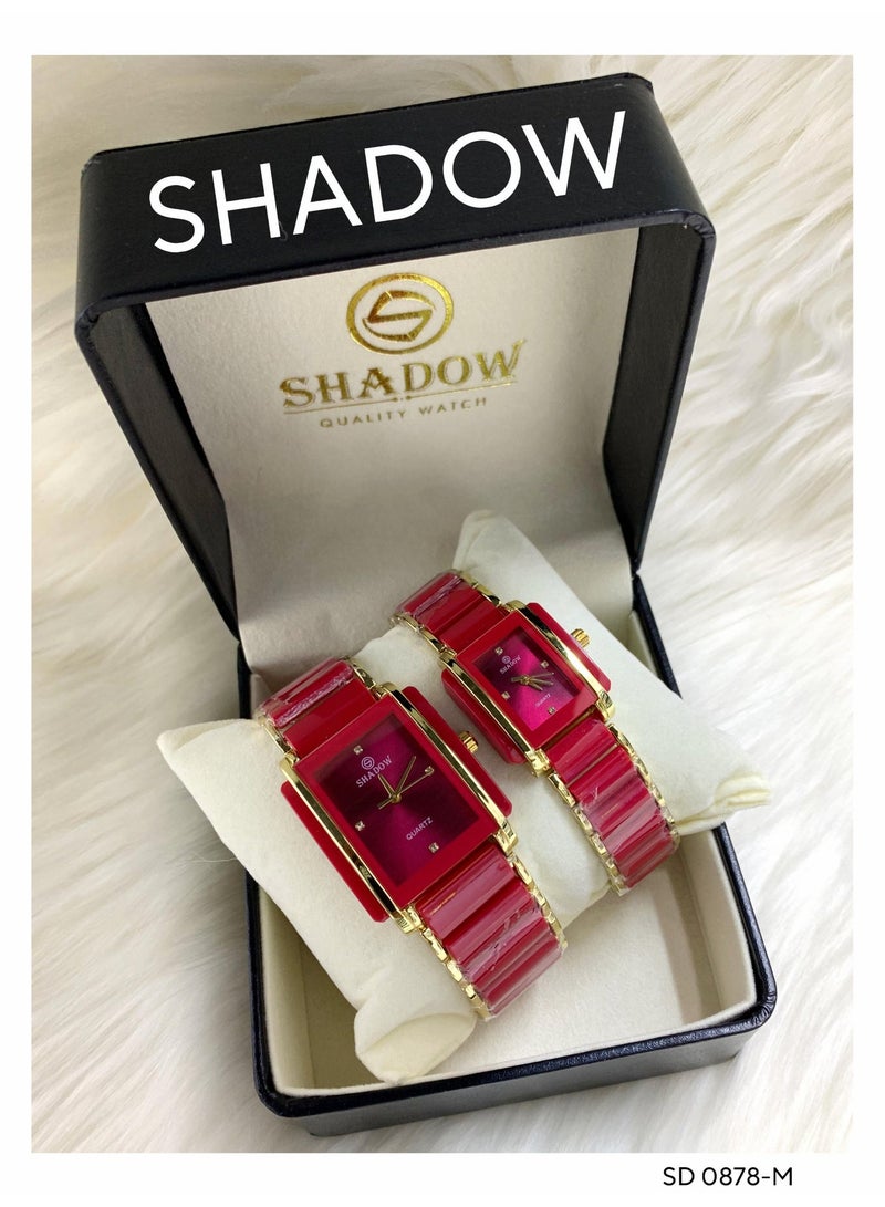شادو ساعات زوجية شادو فاخرة - طقم أنيق بتصميم مستطيل ولون ثنائي - Image 2