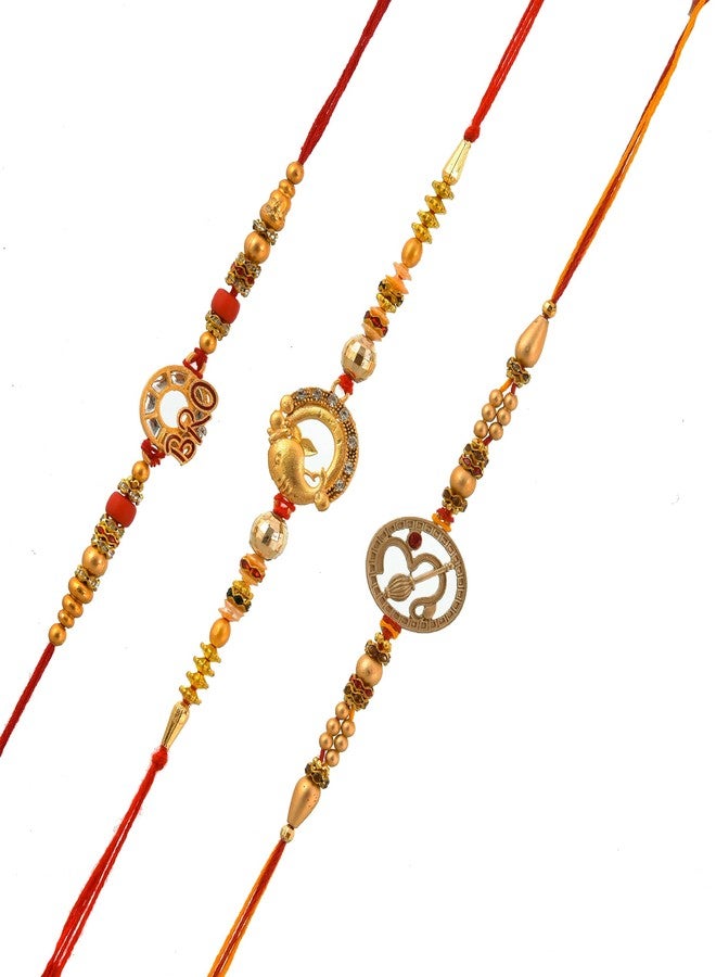 Pride Store Om And Ganesha Or Bro Rakhi Combo(Pack of 3) Rakhi,1 Tilak Pack With Raksha Bandhan Greet Card - Image 1