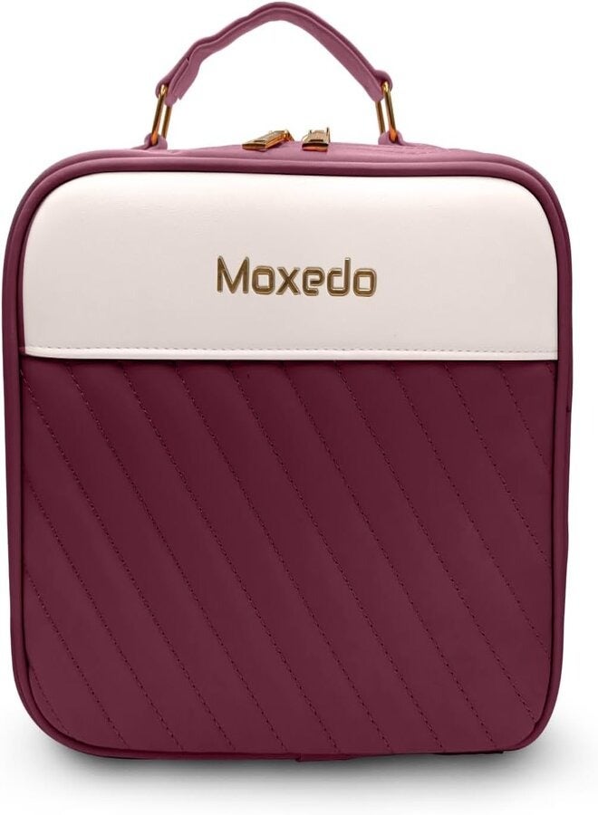 موكسيدو حقيبة مكياج محمولة 2 في 1 من موكسيدو مع مرآة إضاءة LED مدمجة ومنظم مكياج بثلاثة ألوان مع مقسم قابل للتعديل لتخزين مستحضرات التجميل (كستنائي) - Image 1