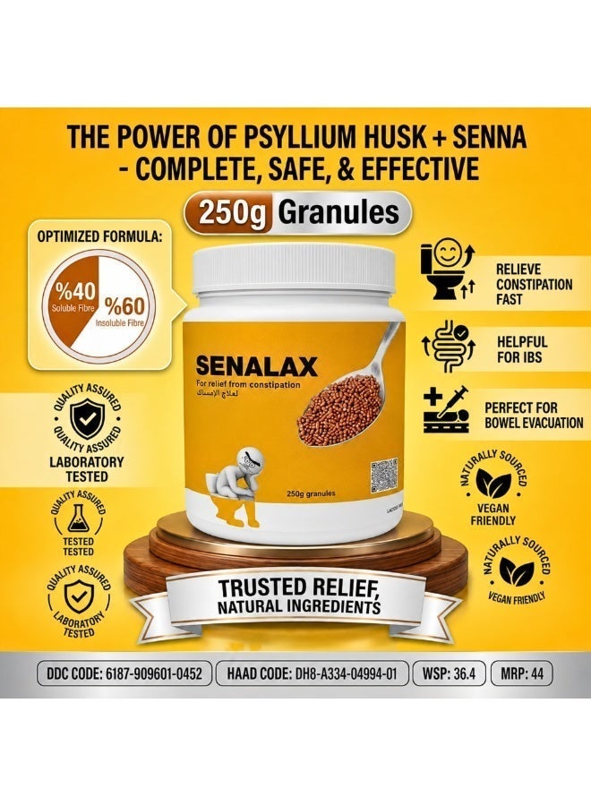 SENALAX Psyllium husk Supplement 250g - CONSTIPATION RELIEF FOR ADULTS - Ispaghula + Senna Gluten Free Digestive Support with PSYLLIUM - SAPGHOL HUSK & Colon Cleanse Formula - Fibre Supplement - Image 3