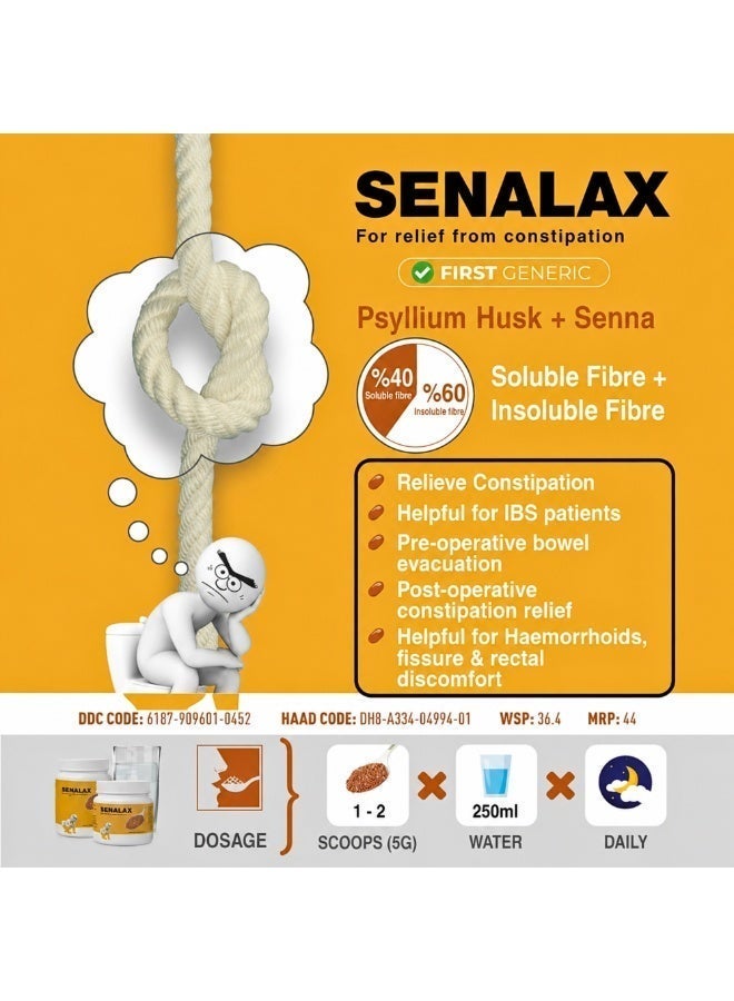 SENALAX Psyllium husk Supplement 250g - CONSTIPATION RELIEF FOR ADULTS - Ispaghula + Senna Gluten Free Digestive Support with PSYLLIUM - SAPGHOL HUSK & Colon Cleanse Formula - Fibre Supplement - Image 2