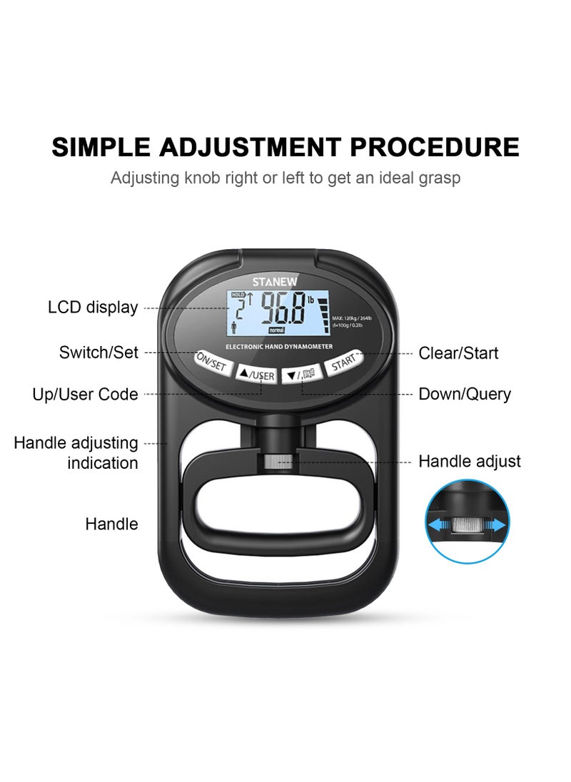 DEWINNER Digital Hand Dynamometer Grip Strength Trainer Electronic Hand Grip Strength Tester Grip Strengthener Hand Exerciser Meter Hand Grip Training Gauge 265 Lbs / 120 Kgs for Sport Home School Use  - Image 4