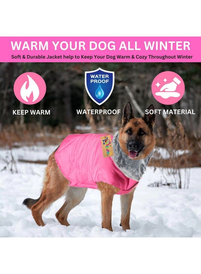 Windproof Dog Winter Fur Coat, Waterproof Dog Jacket, Warm Dog Vest, Cold Weather Pet Apparel With 2 Layers Fleece Lined For Small Medium Large Dogs (Medium- 18 Inches) (Pink)
