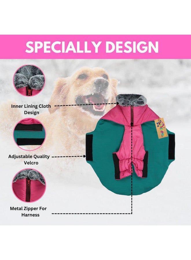 Windproof Dog Winter Fur Coat, Waterproof Dog Jacket, Warm Dog Vest, Cold Weather Pet Apparel With 2 Layers Fleece Lined For Small Medium Large Dogs (Medium- 18 Inches) (Pink)