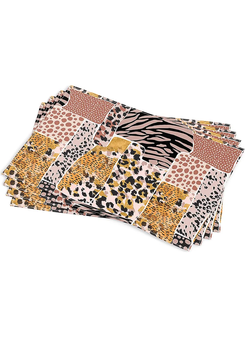 Cango Home Brown Pink Zebra Leopard Pattern Digital Print Placemat Set of 4 CGH359-AS