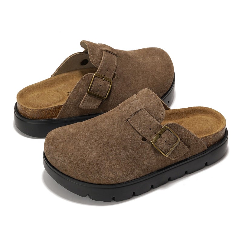 Project Cloud 100% Genuine Leather Platform Clogs for Women Footwear - Memory Foam Arch Support Cork Footbed Casual Shoes & Mules for Women 2026 (BentonChunky, FOSSSUEDE,6.5) - Image 2