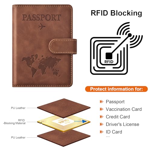 Eoehro Passport Holder for Travel Essentials, Passport Wallet Cover Case for Travel Must Haves Accessories,Passport Book Holders for Women and Men(brown) - Image 4