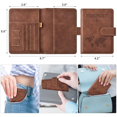 Eoehro Passport Holder for Travel Essentials, Passport Wallet Cover Case for Travel Must Haves Accessories,Passport Book Holders for Women and Men(brown) - Image 2