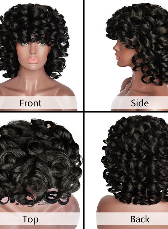 ELIM Curly Wigs for Black Women Short Kinky Curly Black Wigs for Women Big Curly Afro Soft Wig with Bangs Heat Resistant Natural Cute Synthetic Wig with Accessories Z014 - Image 2