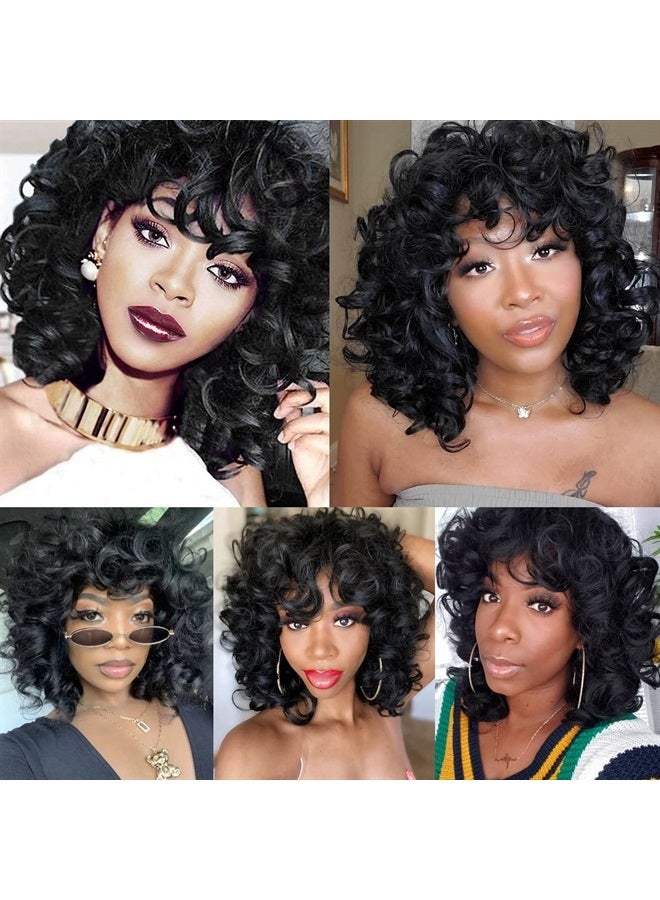 ELIM Curly Wigs for Black Women Short Kinky Curly Black Wigs for Women Big Curly Afro Soft Wig with Bangs Heat Resistant Natural Cute Synthetic Wig with Accessories Z014 - Image 4